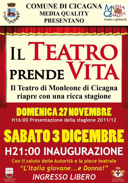 Una stagione teatrale in grande stile per Cicagna, previsti 40 spettacoli Una stagione teatrale in grande stile per Cicagna, previsti 40 spettacoli
