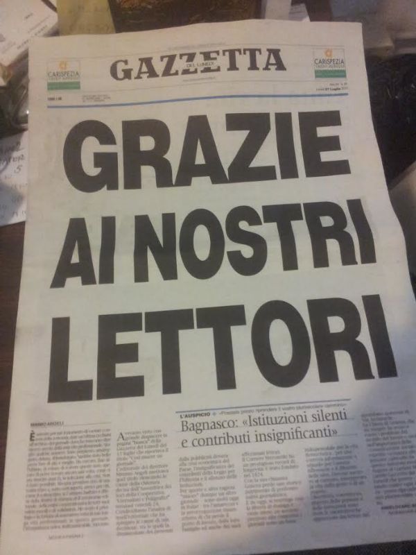 La prima pagina del giornale odierno