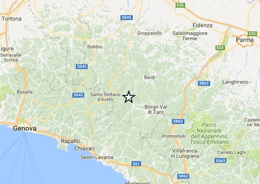 Tre scosse di terremoto in Fontanabuona e Val di Vara