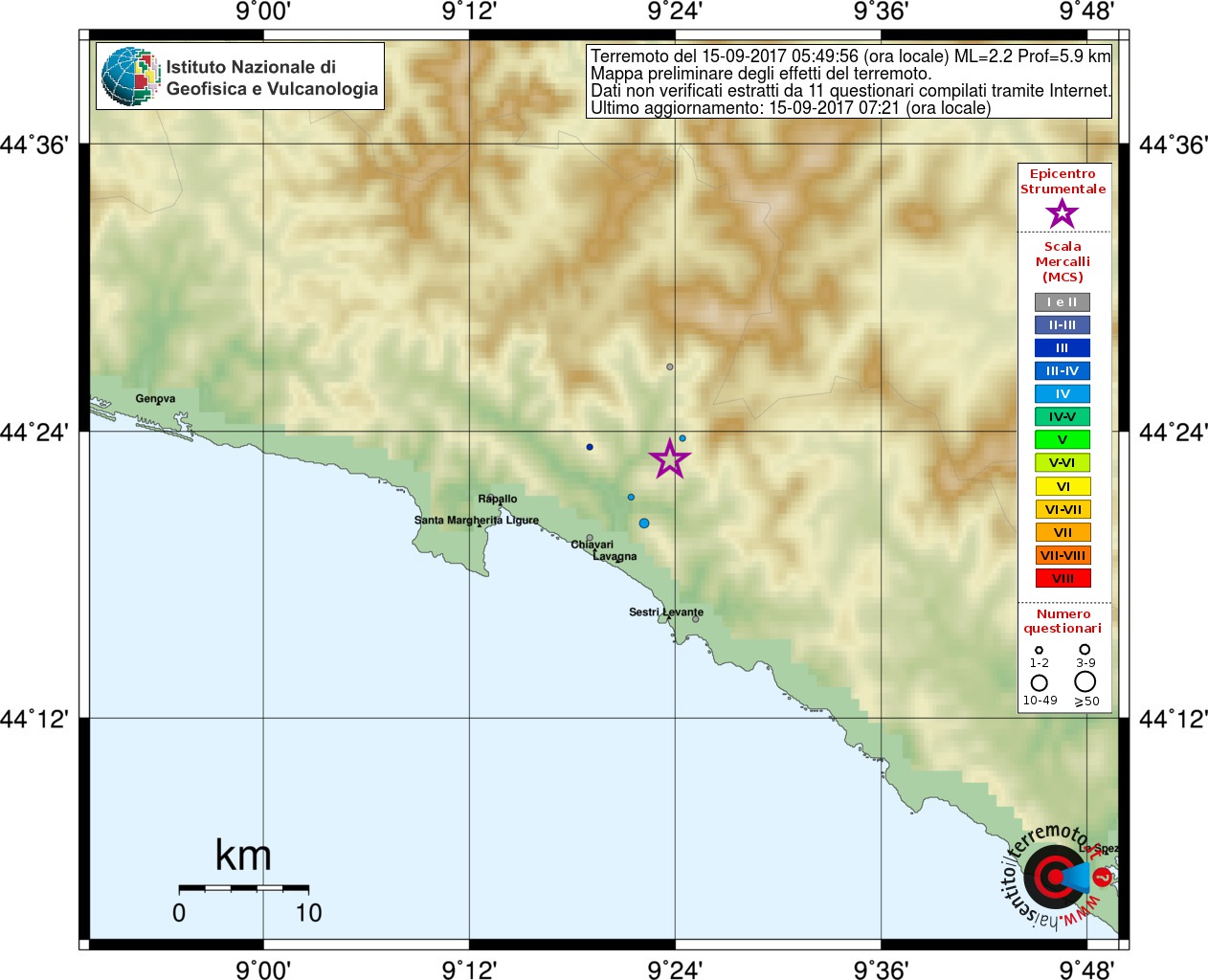 Terremoto registrato nel territorio di Mezzanego Terremoto registrato nel territorio di Mezzanego